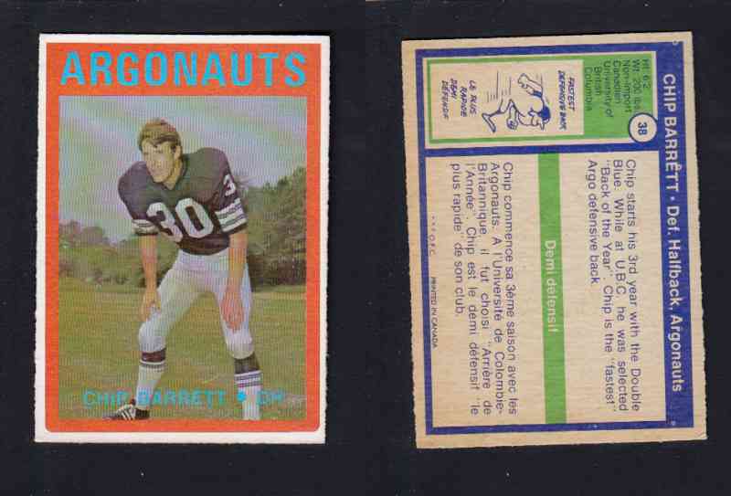 1972 CFL O-PEE-CHEE FOOTBALL CARD #38 C. BARRETT photo 1972 CFL O-PEE-CHEE FOOTBALL CARD #38 C. BARRETT photo