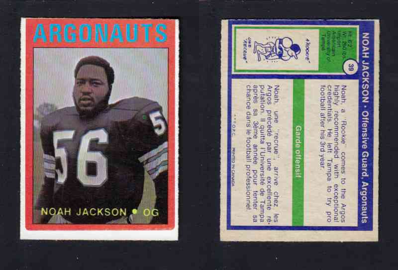 1972 CFL O-PEE-CHEE FOOTBALL CARD #39 N. JACKSON photo 1972 CFL O-PEE-CHEE FOOTBALL CARD #39 N. JACKSON photo