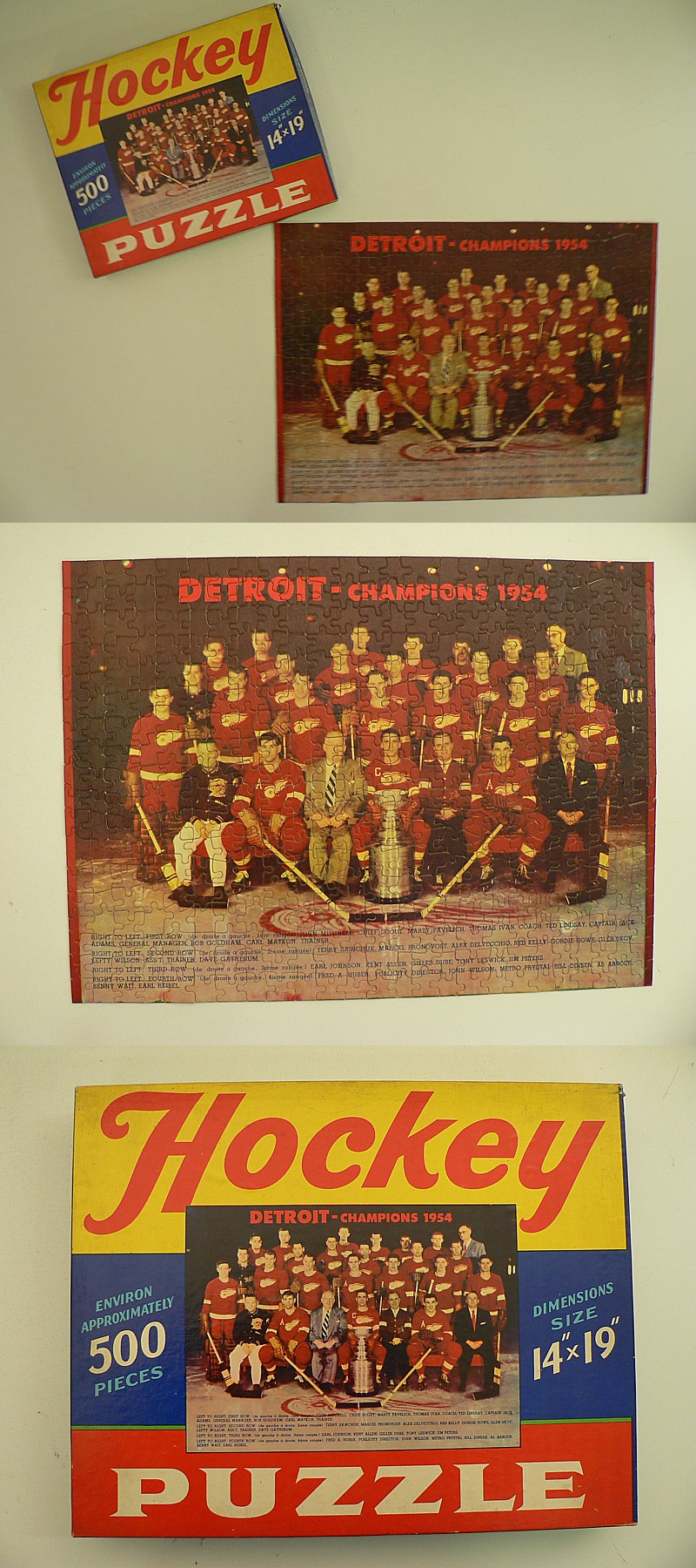 1954 DISPENSACO DETROIT RED WING TEAM PUZZLE & BOX photo