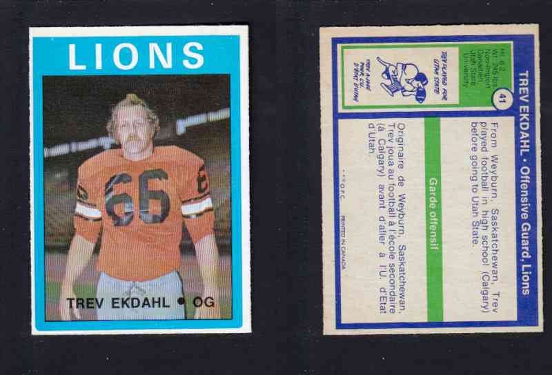 1972 CFL O-PEE-CHEE FOOTBALL CARD #41 T. EKDAHL photo 1972 CFL O-PEE-CHEE FOOTBALL CARD #41 T. EKDAHL photo