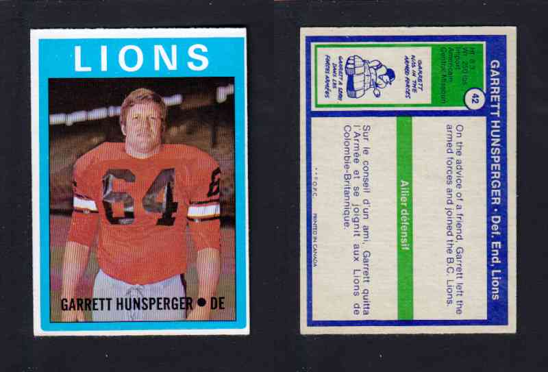 1972 CFL O-PEE-CHEE FOOTBALL CARD #42 G. HUNSPERGER photo 1972 CFL O-PEE-CHEE FOOTBALL CARD #42 G. HUNSPERGER photo