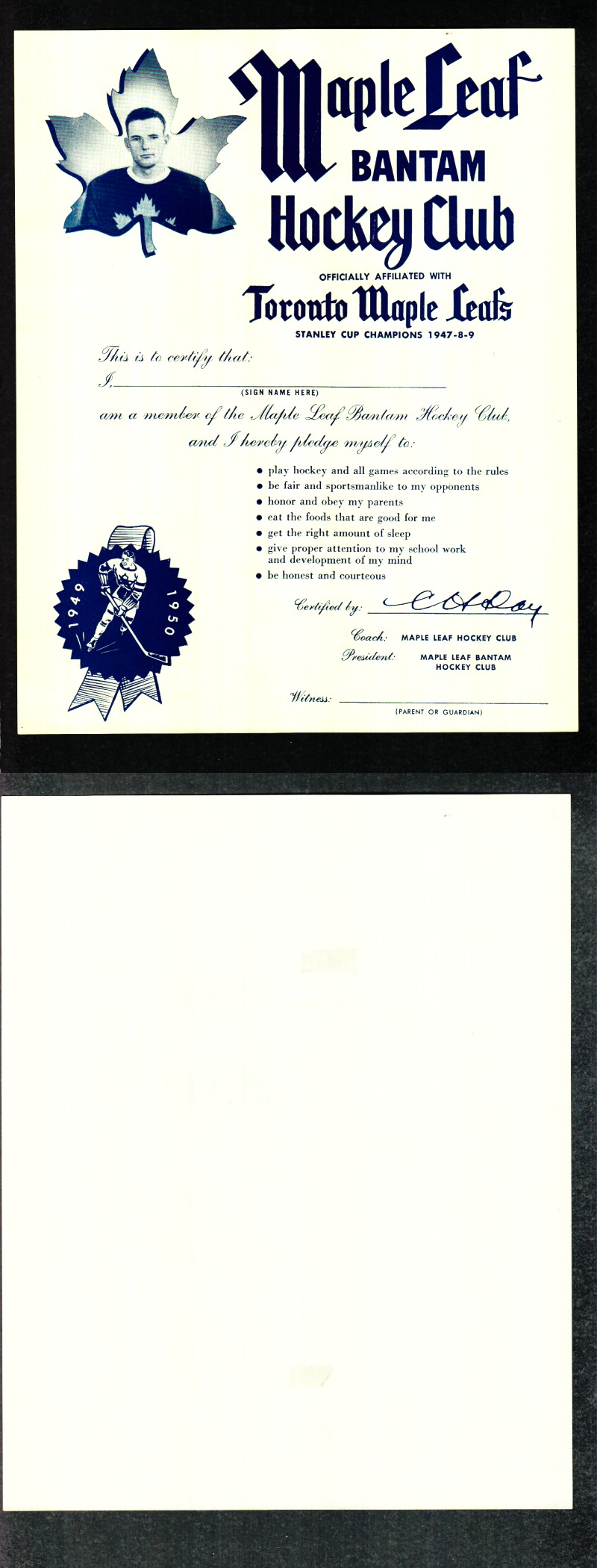 1945-54 QUAKER OATS PHOTO CLUB CERTIFICATE photo