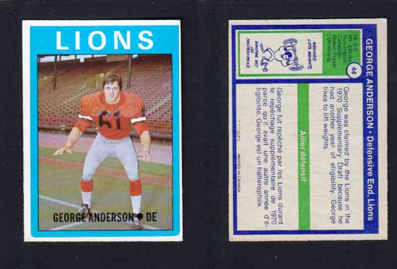 1972 CFL O-PEE-CHEE FOOTBALL CARD #44 G. ANDERSON photo 1972 CFL O-PEE-CHEE FOOTBALL CARD #44 G. ANDERSON photo