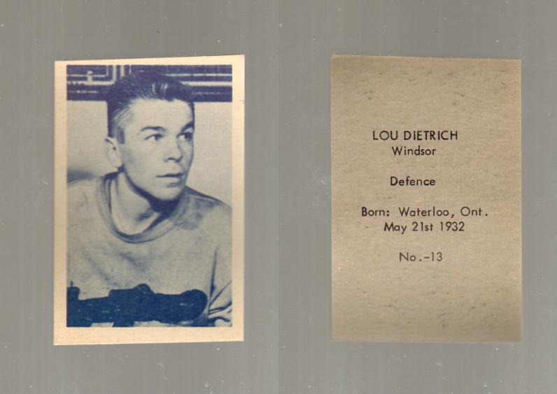 1952-53 OHL ANONYMOUS HOCKEY CARD #13 L. DIETRICH photo 1952-53 OHL ANONYMOUS HOCKEY CARD #13 L. DIETRICH photo