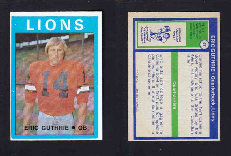 1972 CFL O-PEE-CHEE FOOTBALL CARD #47 E. GUTHRIE photo 1972 CFL O-PEE-CHEE FOOTBALL CARD #47 E. GUTHRIE photo