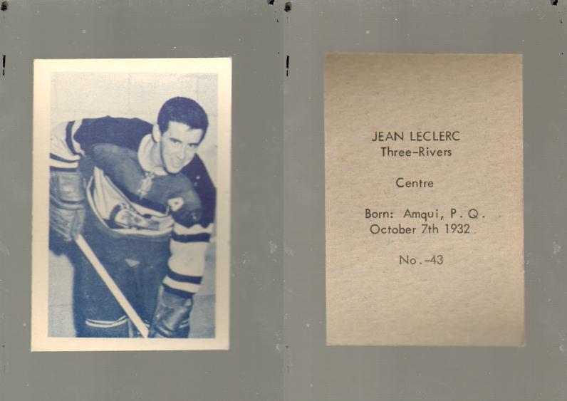 1952-53 OHL ANONYMOUS HOCKEY CARD #43 J. LECLERC photo 1952-53 OHL ANONYMOUS HOCKEY CARD #43 J. LECLERC photo
