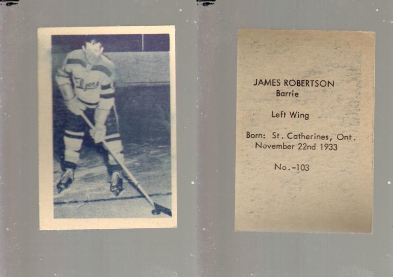 1952-53 OHL ANONYMOUS HOCKEY CARD #103 J. ROBERTSON photo 1952-53 OHL ANONYMOUS HOCKEY CARD #103 J. ROBERTSON photo