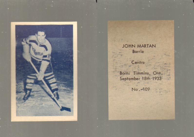 1952-53 OHL ANONYMOUS HOCKEY CARD #109 J. MARTAN photo 1952-53 OHL ANONYMOUS HOCKEY CARD #109 J. MARTAN photo