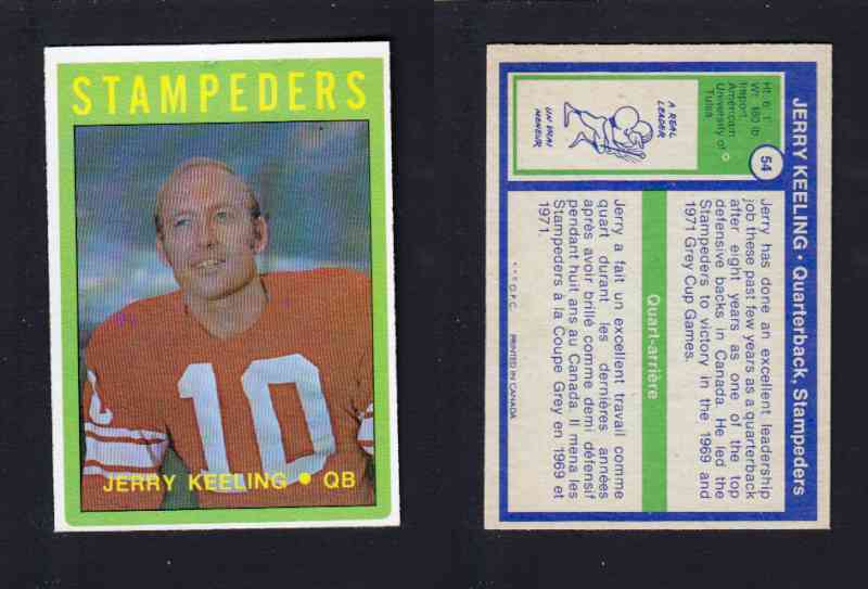 1972 CFL O-PEE-CHEE FOOTBALL CARD #54 J. KEELING photo 1972 CFL O-PEE-CHEE FOOTBALL CARD #54 J. KEELING photo