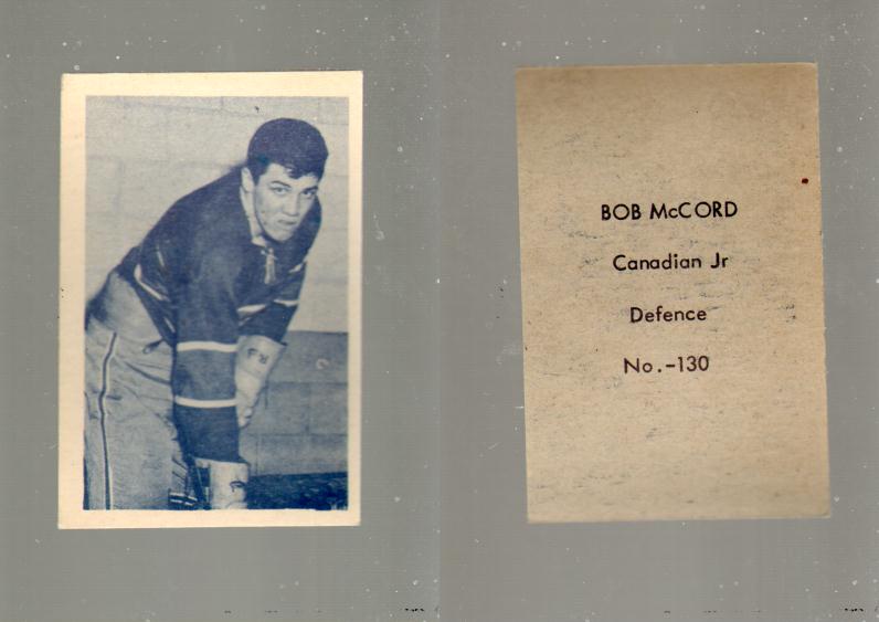 1952-53 OHL ANONYMOUS HOCKEY CARD #130 B. McCORD photo 1952-53 OHL ANONYMOUS HOCKEY CARD #130 B. McCORD photo