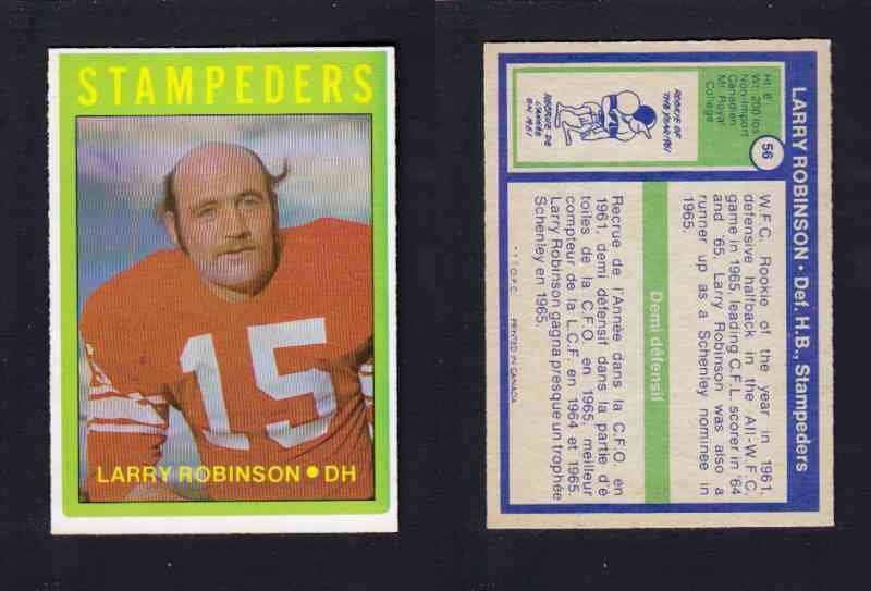 1972 CFL O-PEE-CHEE FOOTBALL CARD #56 L. ROBINSON photo 1972 CFL O-PEE-CHEE FOOTBALL CARD #56 L. ROBINSON photo