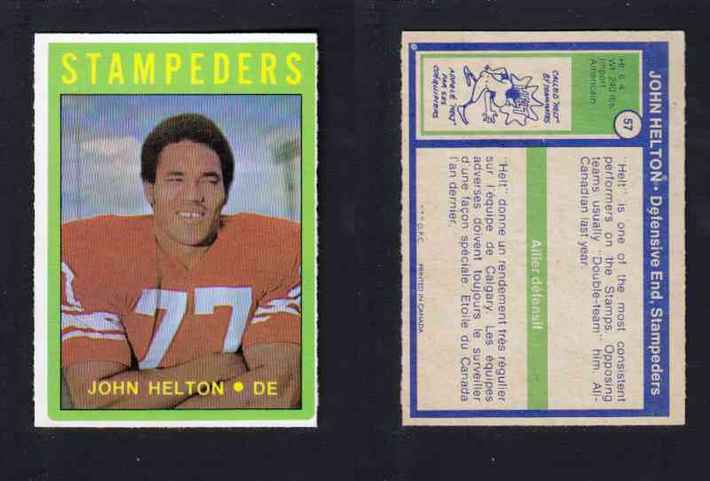 1972 CFL O-PEE-CHEE FOOTBALL CARD #57 J. HELTON photo 1972 CFL O-PEE-CHEE FOOTBALL CARD #57 J. HELTON photo
