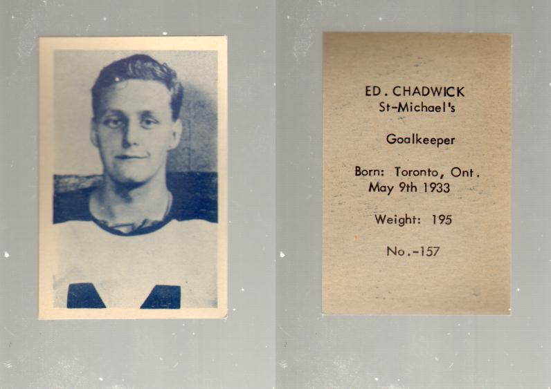 1952-53 OHL ANONYMOUS HOCKEY CARD #157 ED. CHADWICK photo 1952-53 OHL ANONYMOUS HOCKEY CARD #157 ED. CHADWICK photo