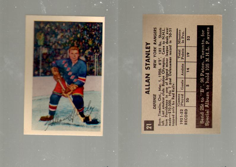 1952-53 PARKHURST HOCKEY CARD #21 A. STANLEY photo 1952-53 PARKHURST HOCKEY CARD #21 A. STANLEY photo