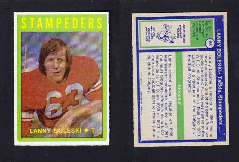 1972 CFL O-PEE-CHEE FOOTBALL CARD #65 L. BOLESKI photo 1972 CFL O-PEE-CHEE FOOTBALL CARD #65 L. BOLESKI photo