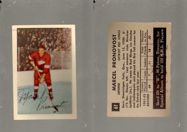 1952-53 PARKHURST HOCKEY CARD #61 M. PRONOVOST photo 1952-53 PARKHURST HOCKEY CARD #61 M. PRONOVOST photo