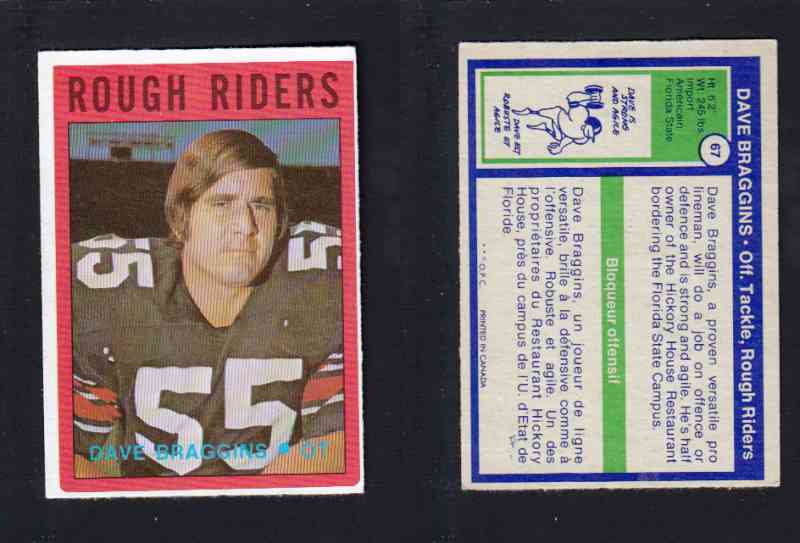 1972 CFL O-PEE-CHEE FOOTBALL CARD #67 D, BRAGGINS photo 1972 CFL O-PEE-CHEE FOOTBALL CARD #67 D, BRAGGINS photo