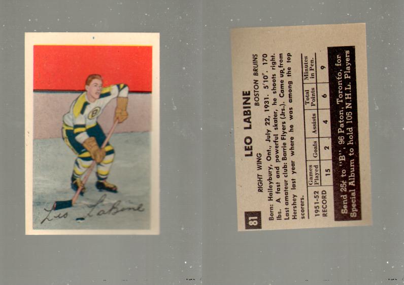 1952-53 PARKHURST HOCKEY CARD #81 L. LABINE photo 1952-53 PARKHURST HOCKEY CARD #81 L. LABINE photo