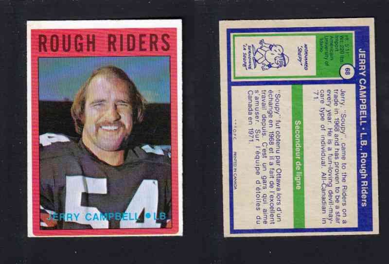 1972 CFL O-PEE-CHEE FOOTBALL CARD #68 J. CAMPBELL photo 1972 CFL O-PEE-CHEE FOOTBALL CARD #68 J. CAMPBELL photo