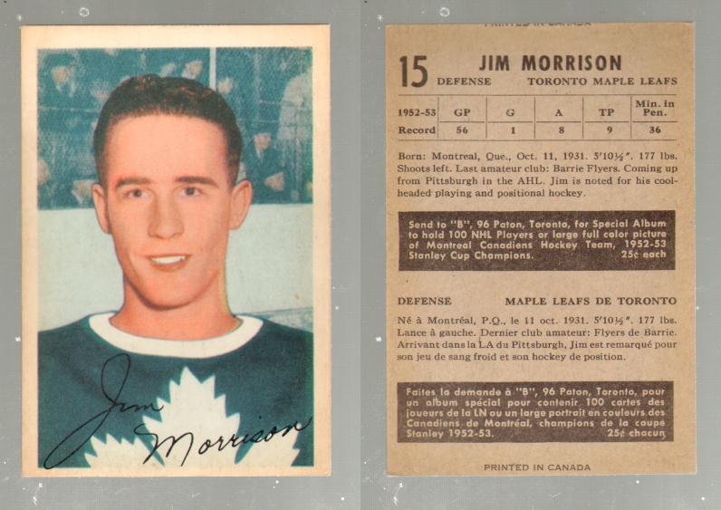 1953-54 PARKHURST HOCKEY CARD #15 J. MORRISON photo 1953-54 PARKHURST HOCKEY CARD #15 J. MORRISON photo