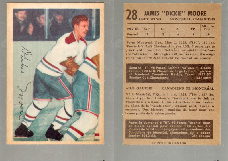 1953-54 PARKHURST HOCKEY CARD #28 D. MOORE photo 1953-54 PARKHURST HOCKEY CARD #28 D. MOORE photo