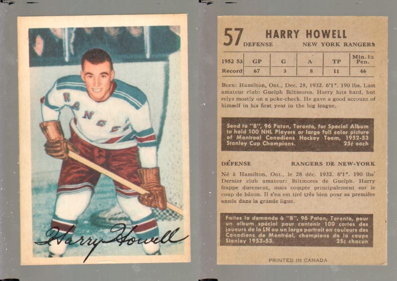 1953-54 PARKHURST HOCKEY CARD #57 H. HOWELL photo 1953-54 PARKHURST HOCKEY CARD #57 H. HOWELL photo