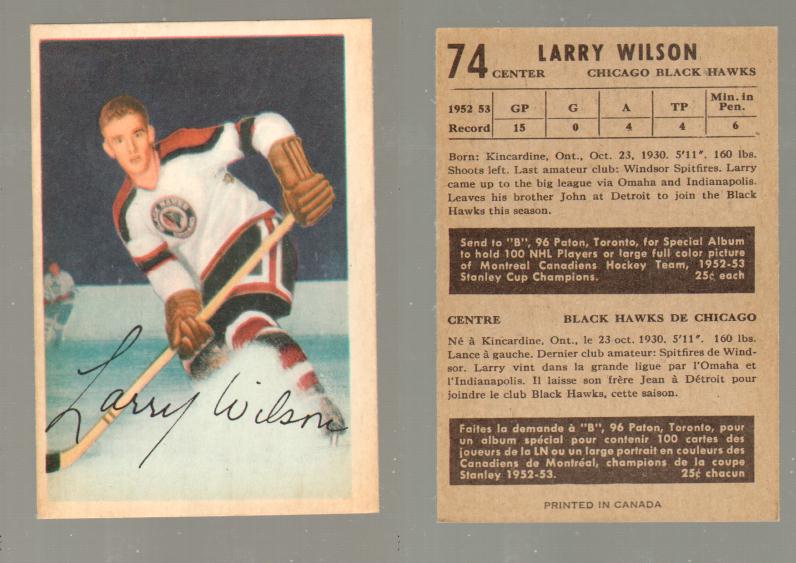 1953-54 PARKHURST HOCKEY CARD #74 L. WILSON photo 1953-54 PARKHURST HOCKEY CARD #74 L. WILSON photo