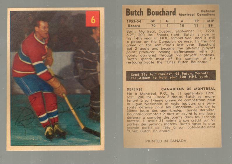 1954-55 PARKHURST HOCKEY CARD #6 B. BOUCHARD photo 1954-55 PARKHURST HOCKEY CARD #6 B. BOUCHARD photo