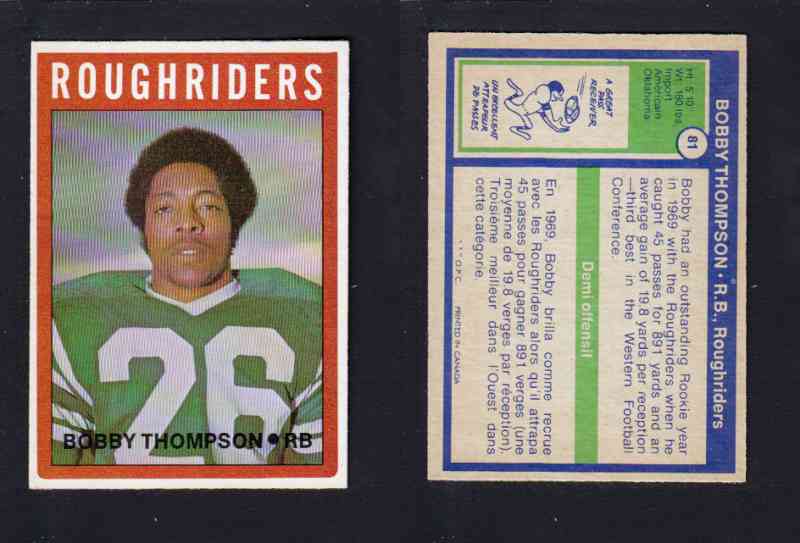 1972 CFL O-PEE-CHEE FOOTBALL CARD #81 B. THOMPSON photo 1972 CFL O-PEE-CHEE FOOTBALL CARD #81 B. THOMPSON photo