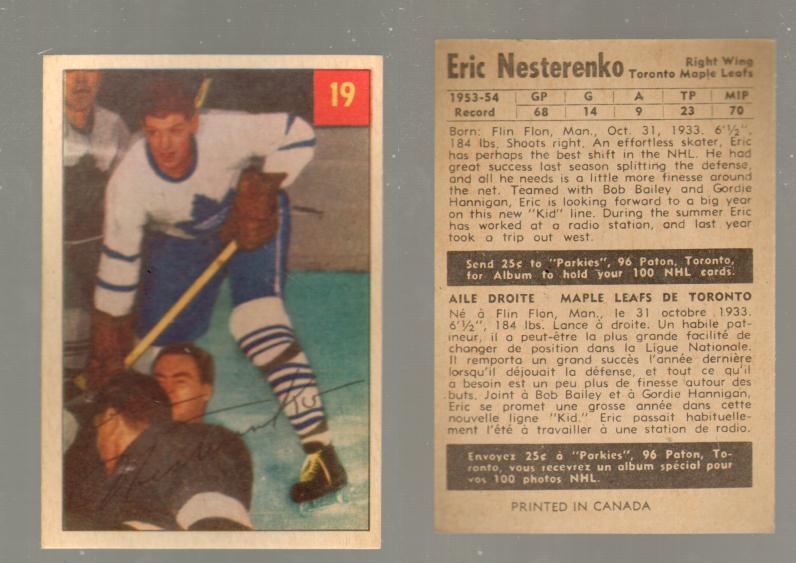 1954-55 PARKHURST HOCKEY CARD #19 E. NESTERENKO photo 1954-55 PARKHURST HOCKEY CARD #19 E. NESTERENKO photo