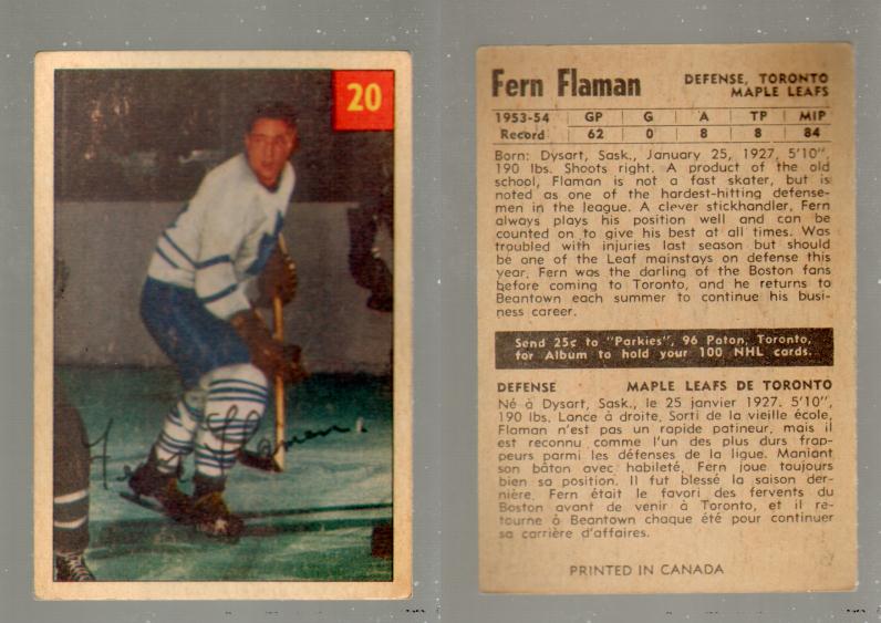 1954-55 PARKHURST HOCKEY CARD #20 F. FLAMAN photo 1954-55 PARKHURST HOCKEY CARD #20 F. FLAMAN photo