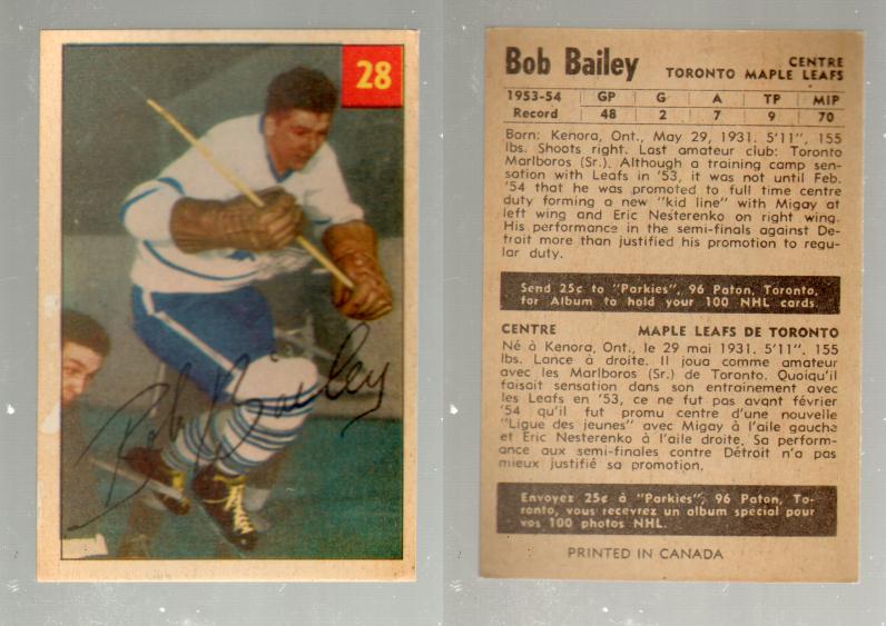 1954-55 PARKHURST HOCKEY CARD #28 B. BAILEY photo 1954-55 PARKHURST HOCKEY CARD #28 B. BAILEY photo