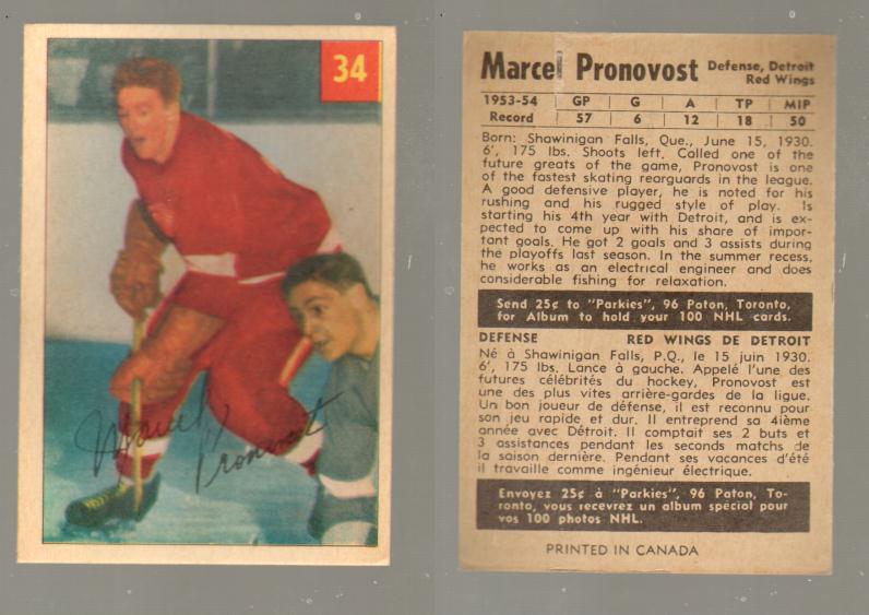 1954-55 PARKHURST HOCKEY CARD #34 M. PRONOVOST photo 1954-55 PARKHURST HOCKEY CARD #34 M. PRONOVOST photo