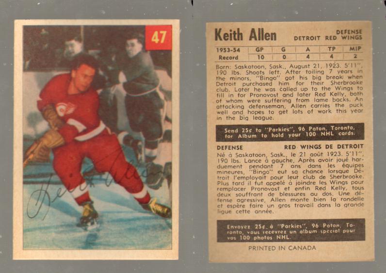 1954-55 PARKHURST HOCKEY CARD #47 K. ALLEN photo 1954-55 PARKHURST HOCKEY CARD #47 K. ALLEN photo