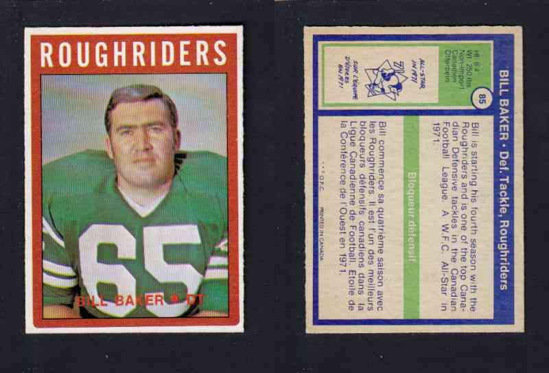 1972 CFL O-PEE-CHEE FOOTBALL CARD #85 B. BAKER photo