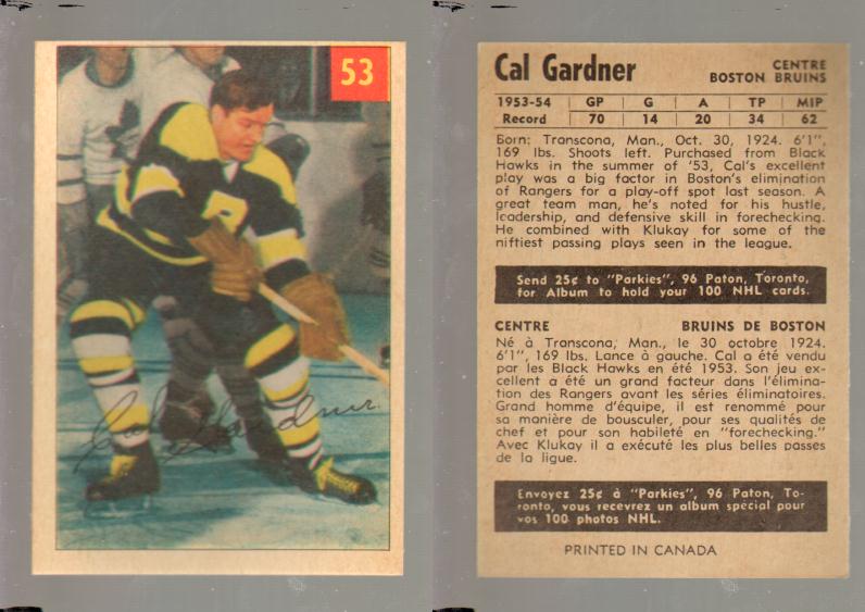 1954-55 PARKHURST HOCKEY CARD #53 C. GARDNER photo 1954-55 PARKHURST HOCKEY CARD #53 C. GARDNER photo
