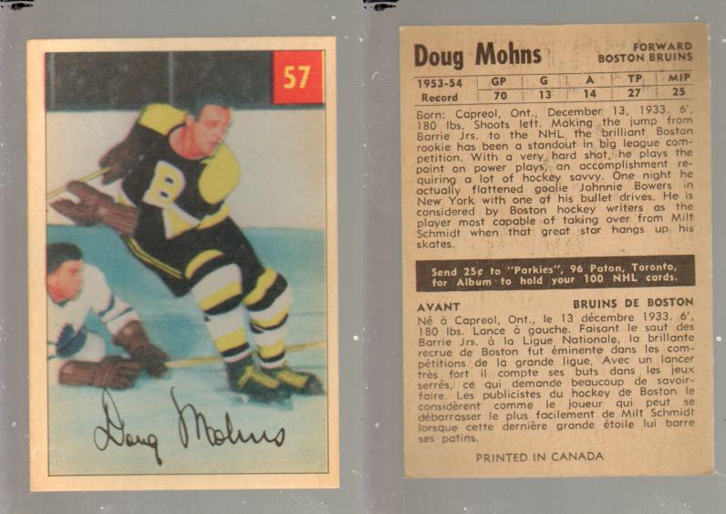 1954-55 PARKHURST HOCKEY CARD #57 D. MOHNS photo 1954-55 PARKHURST HOCKEY CARD #57 D. MOHNS photo