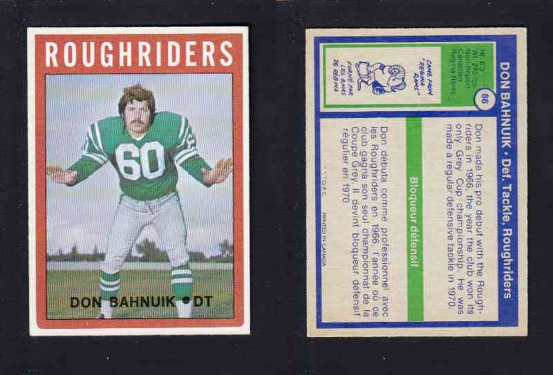 1972 CFL O-PEE-CHEE FOOTBALL CARD #86 D. BAHNUIK photo 1972 CFL O-PEE-CHEE FOOTBALL CARD #86 D. BAHNUIK photo