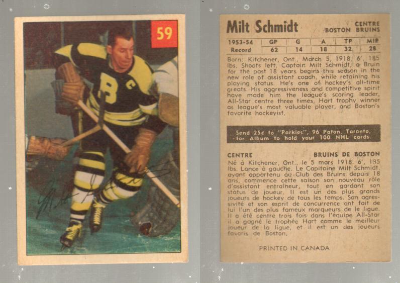 1954-55 PARKHURST HOCKEY CARD #59 M. SCHMIDT photo 1954-55 PARKHURST HOCKEY CARD #59 M. SCHMIDT photo