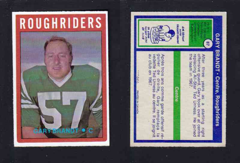 1972 CFL O-PEE-CHEE FOOTBALL CARD #87 G. BRANDT photo 1972 CFL O-PEE-CHEE FOOTBALL CARD #87 G. BRANDT photo