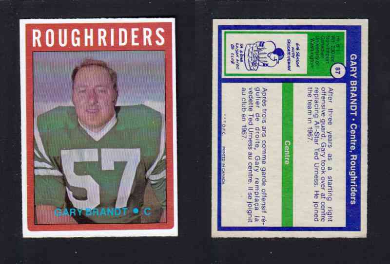 1972 CFL O-PEE-CHEE FOOTBALL CARD #87 G. BRANDT photo