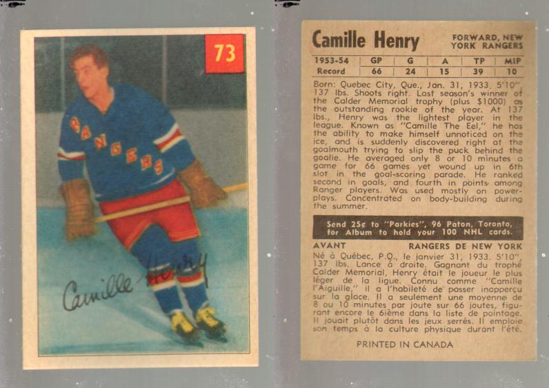 1954-55 PARKHURST HOCKEY CARD #73 C. HENRY photo 1954-55 PARKHURST HOCKEY CARD #73 C. HENRY photo