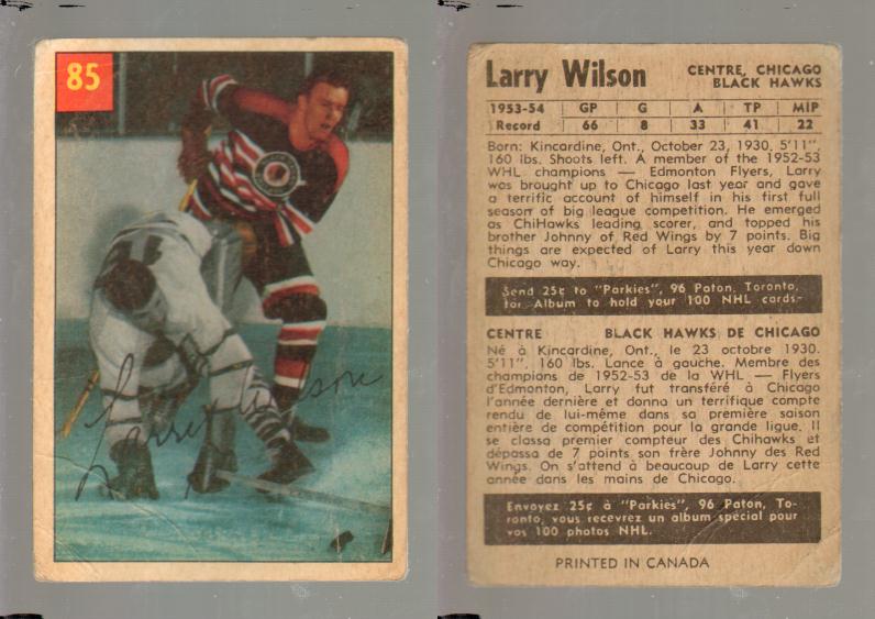 1954-55 PARKHURST HOCKEY CARD #85 L. WILSON photo 1954-55 PARKHURST HOCKEY CARD #85 L. WILSON photo
