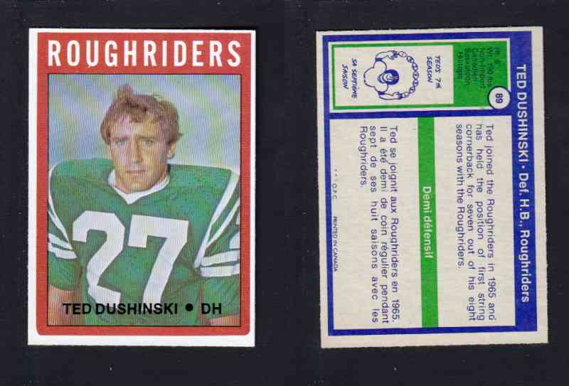 1972 CFL O-PEE-CHEE FOOTBALL CARD #89 T. DUSHINSKI photo 1972 CFL O-PEE-CHEE FOOTBALL CARD #89 T. DUSHINSKI photo