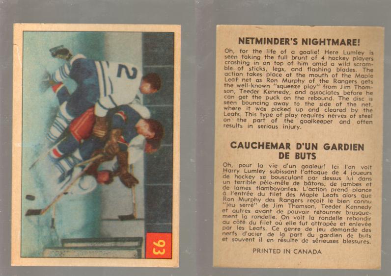 1954-55 PARKHURST HOCKEY CARD #93 NETMINDER'S HIGHTMARE! photo 1954-55 PARKHURST HOCKEY CARD #93 NETMINDER'S HIGHTMARE! photo