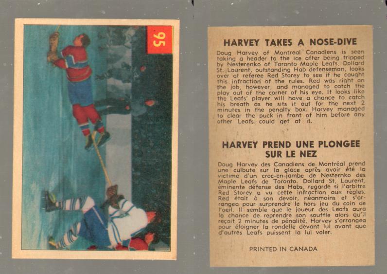 1954-55 PARKHURST HOCKEY CARD #95 HARVEY TAKES A NOSE-DIVE photo 1954-55 PARKHURST HOCKEY CARD #95 HARVEY TAKES A NOSE-DIVE photo