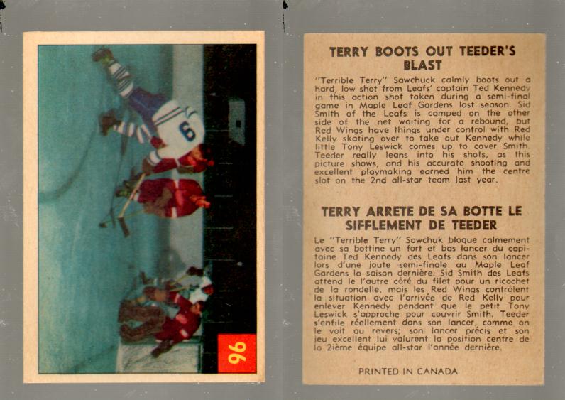 1954-55 PARKHURST HOCKEY CARD #96 TERRY BOOTS OUT TEEDER' BLAST photo 1954-55 PARKHURST HOCKEY CARD #96 TERRY BOOTS OUT TEEDER' BLAST photo