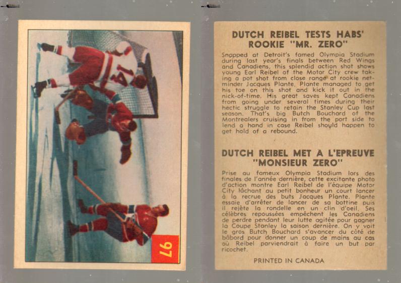1954-55 PARKHURST HOCKEY CARD #97 DUTCH REIBEL TESTS HAB'S ROOKIE 1954-55 PARKHURST HOCKEY CARD #97 DUTCH REIBEL TESTS HAB'S ROOKIE