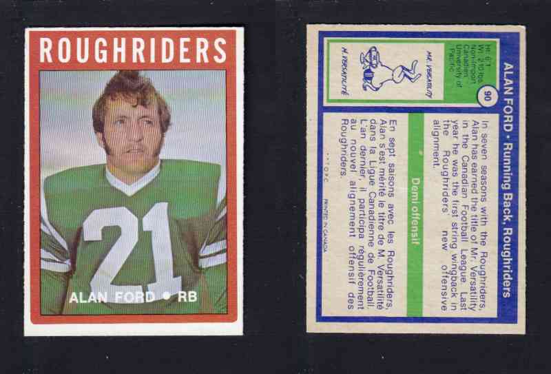 1972 CFL O-PEE-CHEE FOOTBALL CARD #90 A. FORD photo