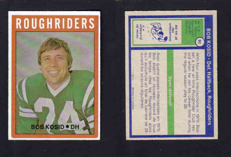 1972 CFL O-PEE-CHEE FOOTBALL CARD #91 B. KOSID photo 1972 CFL O-PEE-CHEE FOOTBALL CARD #91 B. KOSID photo
